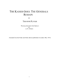 The Kaiser Goes: the Generals Remain