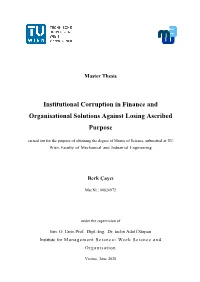 Institutional Corruption in Finance and Organisational Solutions Against