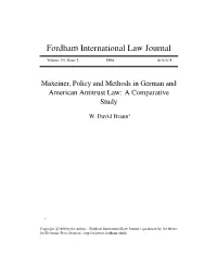 Maxeiner, Policy and Methods in German and American Antitrust Law: a Comparative Study