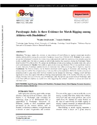 Paralympic Judo: Is There Evidence for Match Rigging Among Athletes with Disabilities?