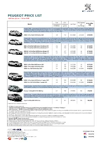 PEUGEOT PRICE LIST Valid From: 5Th Jan - 17Th Jan 2018