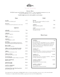 Soup Salad Appetizer Main Course Dining Menu