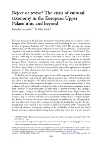 The Crisis of Cultural Taxonomy in the European Upper Palaeolithic and Beyond