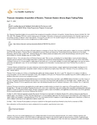 Thomson Completes Acquisition of Reuters; Thomson Reuters Shares Begin Trading Today