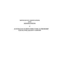 ASACS Current Articles and Memorandum Of