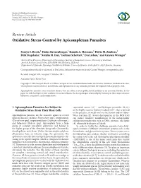 Oxidative Stress Control by Apicomplexan Parasites
