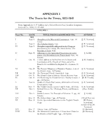 APPENDIX I the Tracts for the Times, 1833-1841