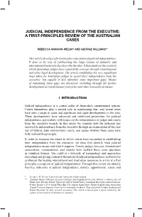 Judicial Independence from the Executive: a First-Principles Review of the Australian Cases