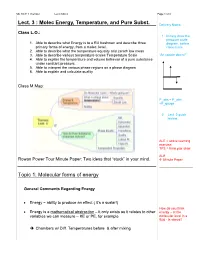 Lect. 3 : Molec Energy, Temperature, and Pure Subst. Topic 1: Molecular