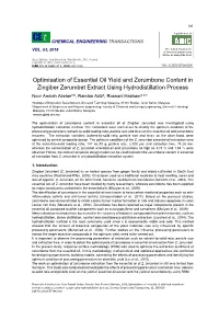 Optimisation of Essential Oil Yield and Zerumbone Content in Zingiber