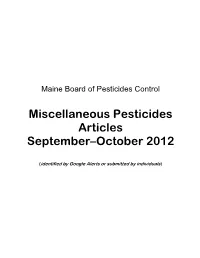 Miscellaneous Pesticides Articles September–October 2012