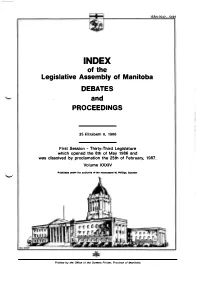 Of the Legislative Assembly of Manitoba DEBATES And