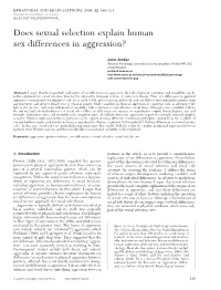 Sex Differences in Aggression: What Does Evolutionary Theory Predict?