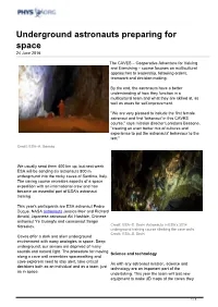 Underground Astronauts Preparing for Space 24 June 2016