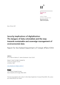 Security Implications of Digitalization: the Dangers of Data Colonialism and the Way Towards Sustainable and Sovereign Management of Environmental Data