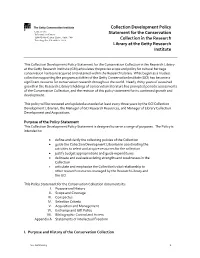 Collection Development Policy for the Conservation Collection, Available Upon Request