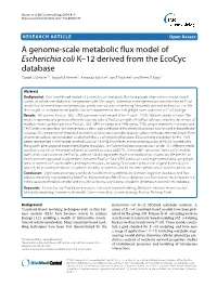 Escherichia Coli K–12 Derived from the Ecocyc Database Daniel S Weaver1*,Ingridmkeseler1,Amandamackie2, Ian T Paulsen2 and Peter D Karp1