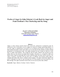 Poetics of Anger in John Osborne's Look Back in Anger and Femi Osofisan's the Chattering and the Song