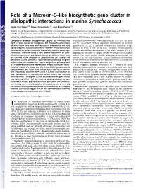 Role of a Microcin-C–Like Biosynthetic Gene Cluster in Allelopathic Interactions in Marine Synechococcus
