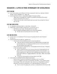 Session 1: Love Is the Summary of Godliness