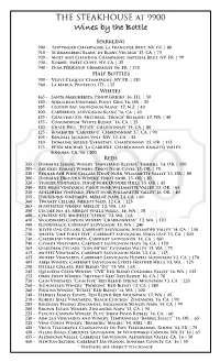 Steakhouse Wine List Bottles Menu