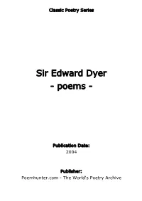 Sir Edward Dyer - Poems