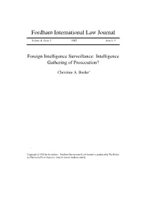 Foreign Intelligence Surveillance: Intelligence Gathering of Prosecution?