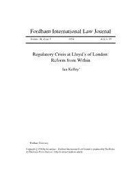 Regulatory Crisis at Lloyd's of London: Reform from Within