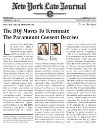 The DOJ Moves to Terminate the Paramount Consent Decrees