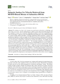 Antarctic Surface Ice Velocity Retrieval from MODIS-Based Mosaic of Antarctica (MOA)