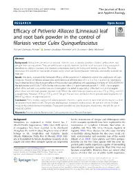Efficacy of Petiveria Alliacea (Linneaus) Leaf and Root Bark
