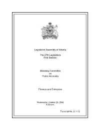 Legislative Assembly of Alberta the 27Th Legislature First Session