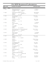 PA-DEP Registered Laboratories DEP Lab ID# Laboratory Name/Address Laboratory Contact