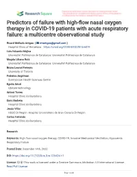 Predictors of Failure with High- Ow Nasal Oxygen Therapy in COVID-19