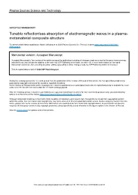 Tunable Reflectionless Absorption of Electromagnetic Waves in a Plasma- Metamaterial Composite Structure