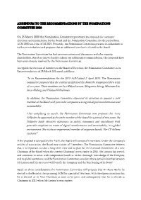Addendum to the Recommendations by the Nomination Committee 2020