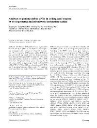 Analyses of Porcine Public Snps in Coding-Gene Regions by Re-Sequencing and Phenotypic Association Studies