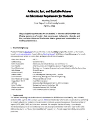 Antiracist, Just, and Equitable Futures an Educational Requirement for Students Working Group S Final Report to the Faculty Senate April 5, 2021