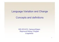Language Variation and Change Concepts and Definitions