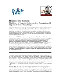 Radioactive Racism: the History of Targeting Native American Communities with High-Level Atomic Waste Dumps