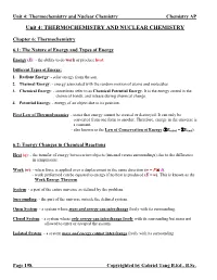 Unit 4 Thermochemistry and Nuclear Chemistry Notes