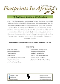 10 Day Kruger, Swaziland, & Drakensberg