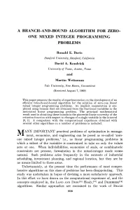 A Branch-And-Bound Algorithm for Zero-One Mixed Integer
