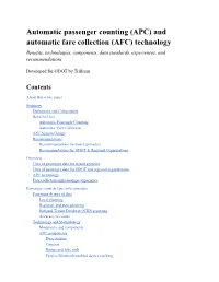 (APC) and Automatic Fare Collection (AFC) Technology Benefits, Technologies, Components, Data Standards, Experiences, and Recommendations