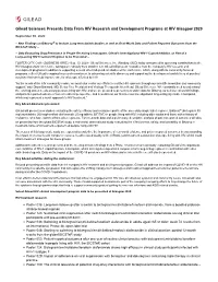 Gilead Sciences Presents Data from HIV Research and Development Programs at HIV Glasgow 2020
