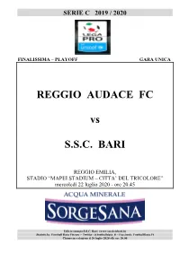 REGGIO AUDACE FC Vs S.S.C. BARI