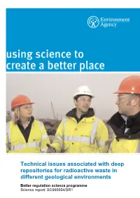 Technical Issues Associated with Deep Repositories for Radioactive Waste in Different Geological Environments