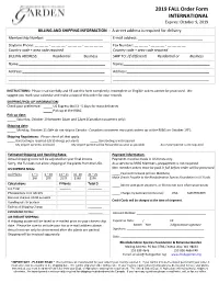 2019 FALL Order Form INTERNATIONAL