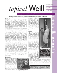 Topical Weill: News and Events