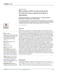 BIN Overlap Confirms Transcontinental Distribution of Pest Aphids (Hemiptera: Aphididae)